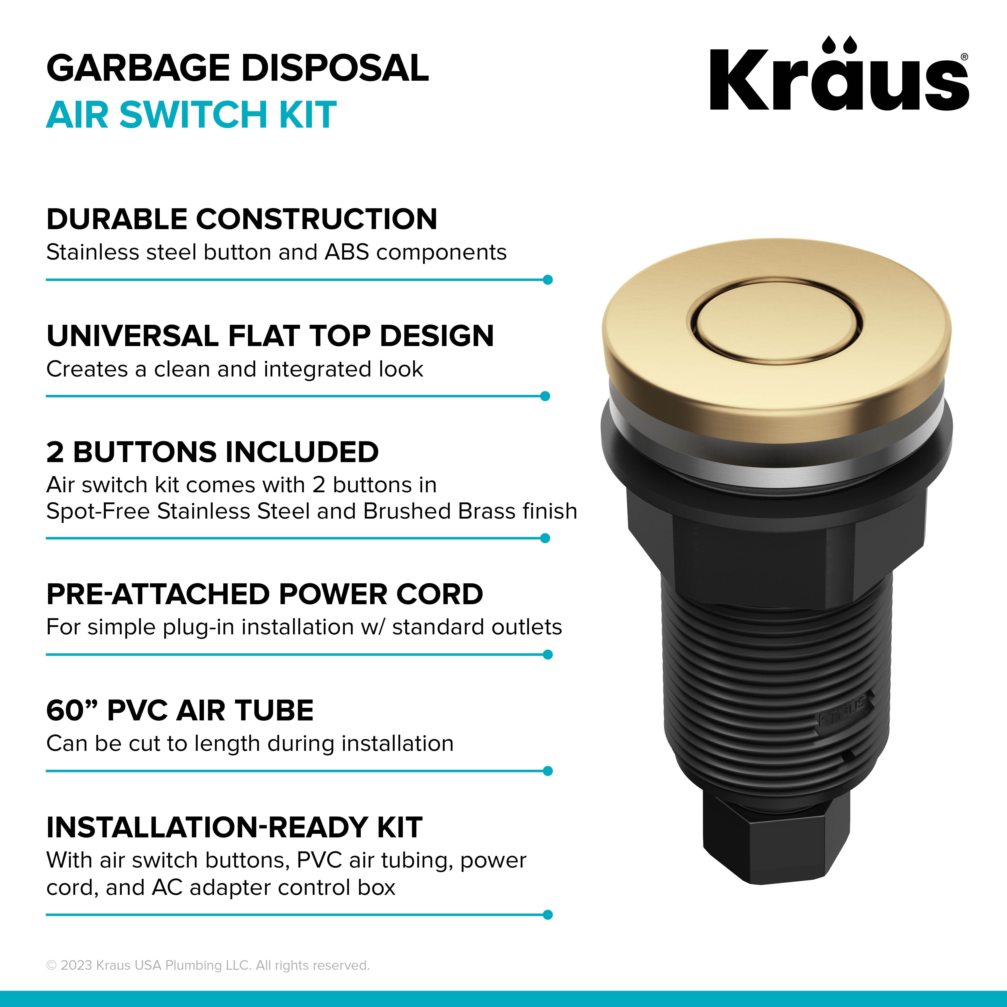 KRAUS Contemporary Flat Top Button Garbage Disposal Air Switch Kit in Brushed Brass