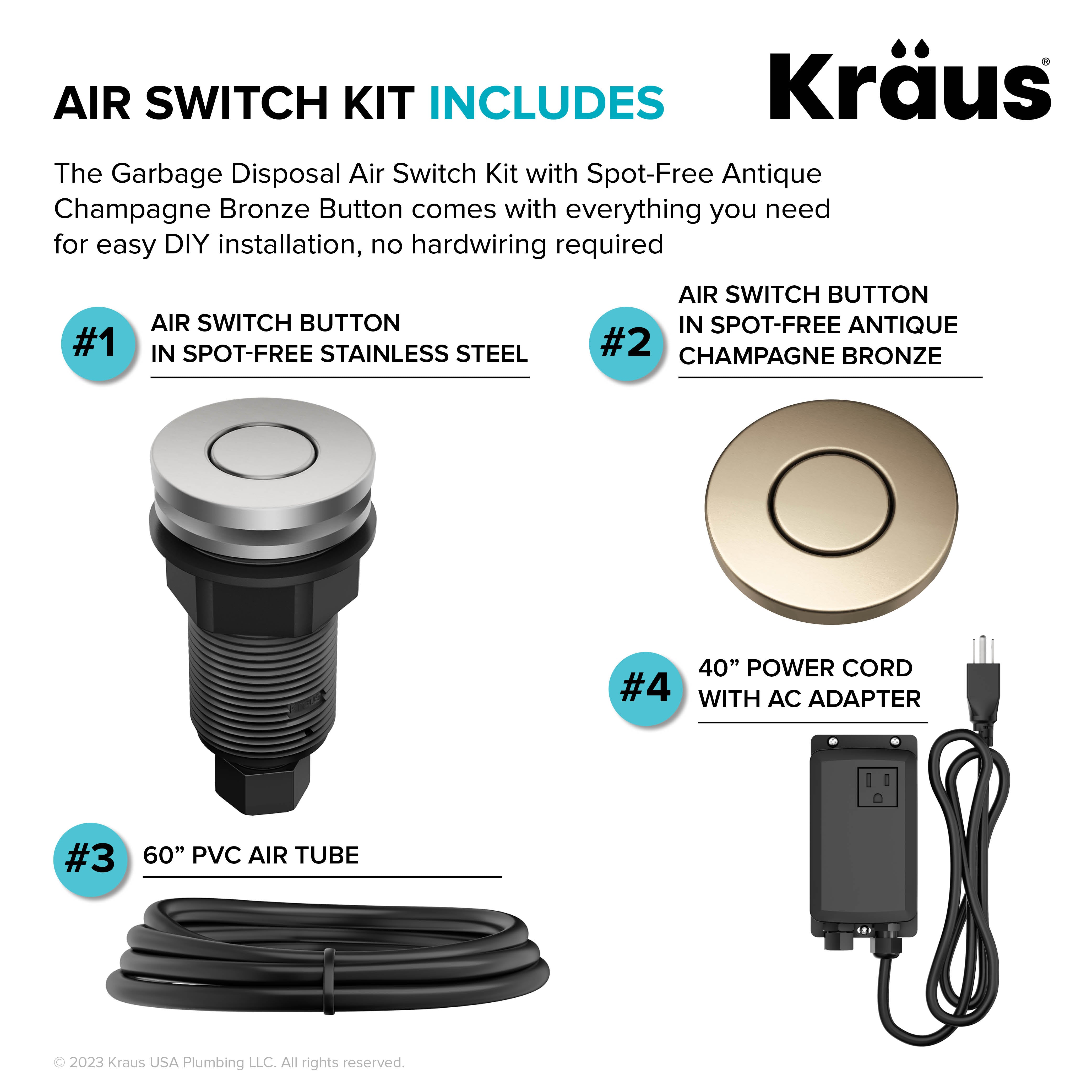KRAUS Contemporary Flat Top Button Garbage Disposal Air Switch Kit in Antique Champagne Bronze