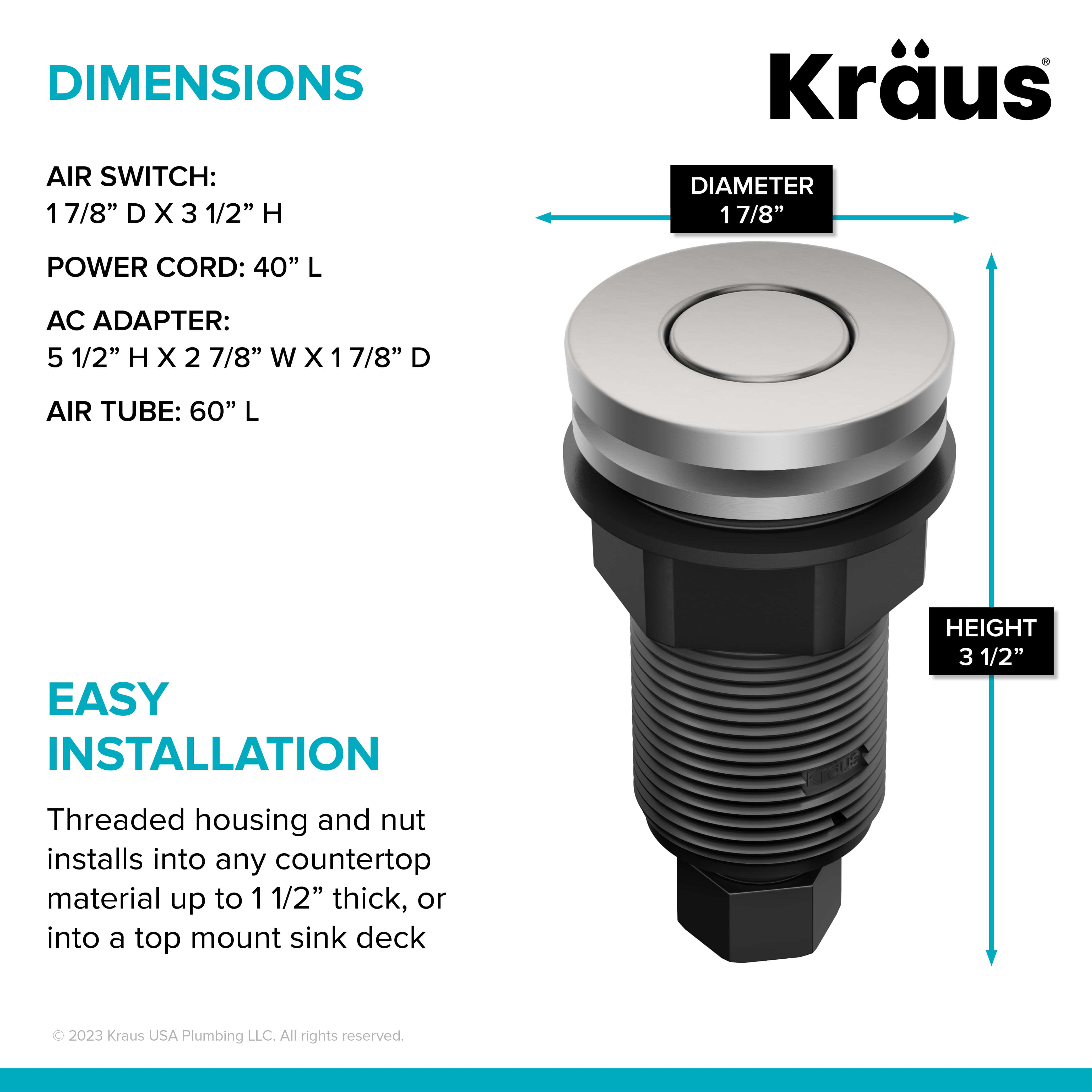 KRAUS Contemporary Flat Top Button Garbage Disposal Air Switch Kit in Spot-Free Stainless