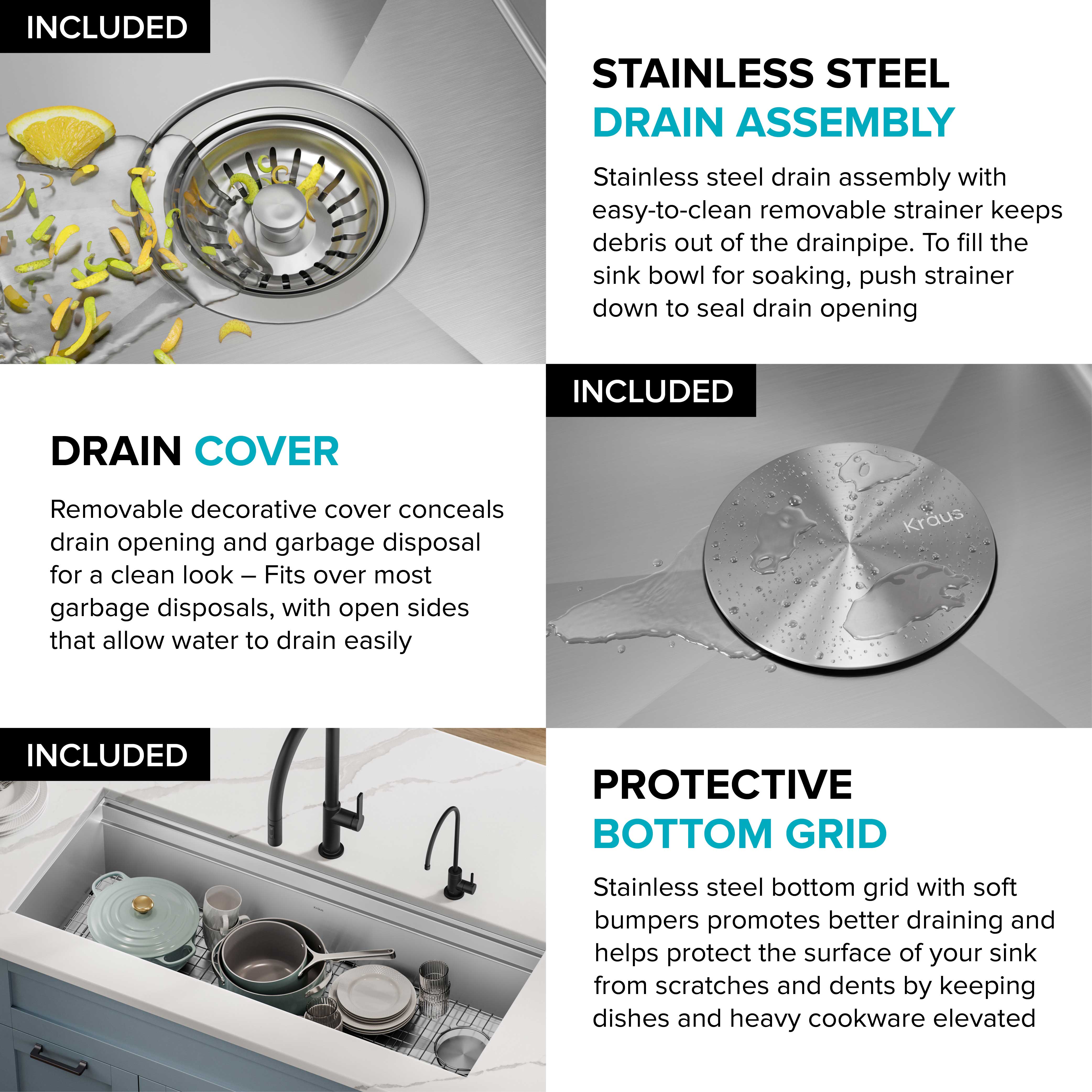 KRAUS Kore 2-Tier Workstation 45" Undermount 16 Gauge Single Bowl Stainless Steel Kitchen Sink with Accessories