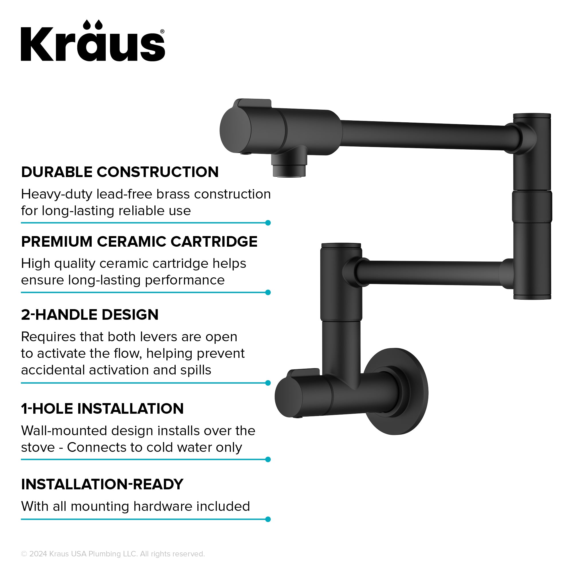 KRAUS Matte Black Wall Mounted Pot Filler