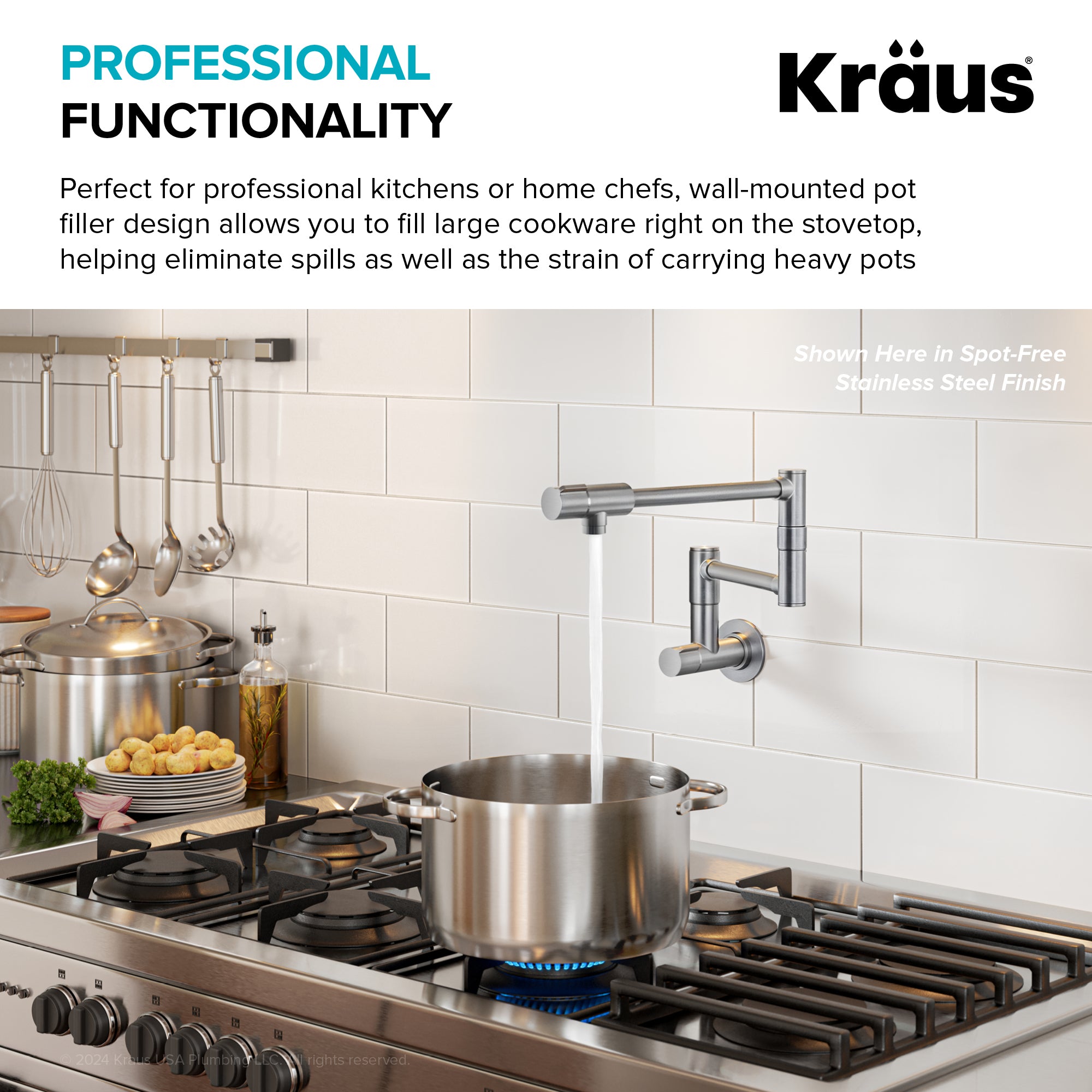 KRAUS Spot Free Stainless Wall Mounted Pot Filler