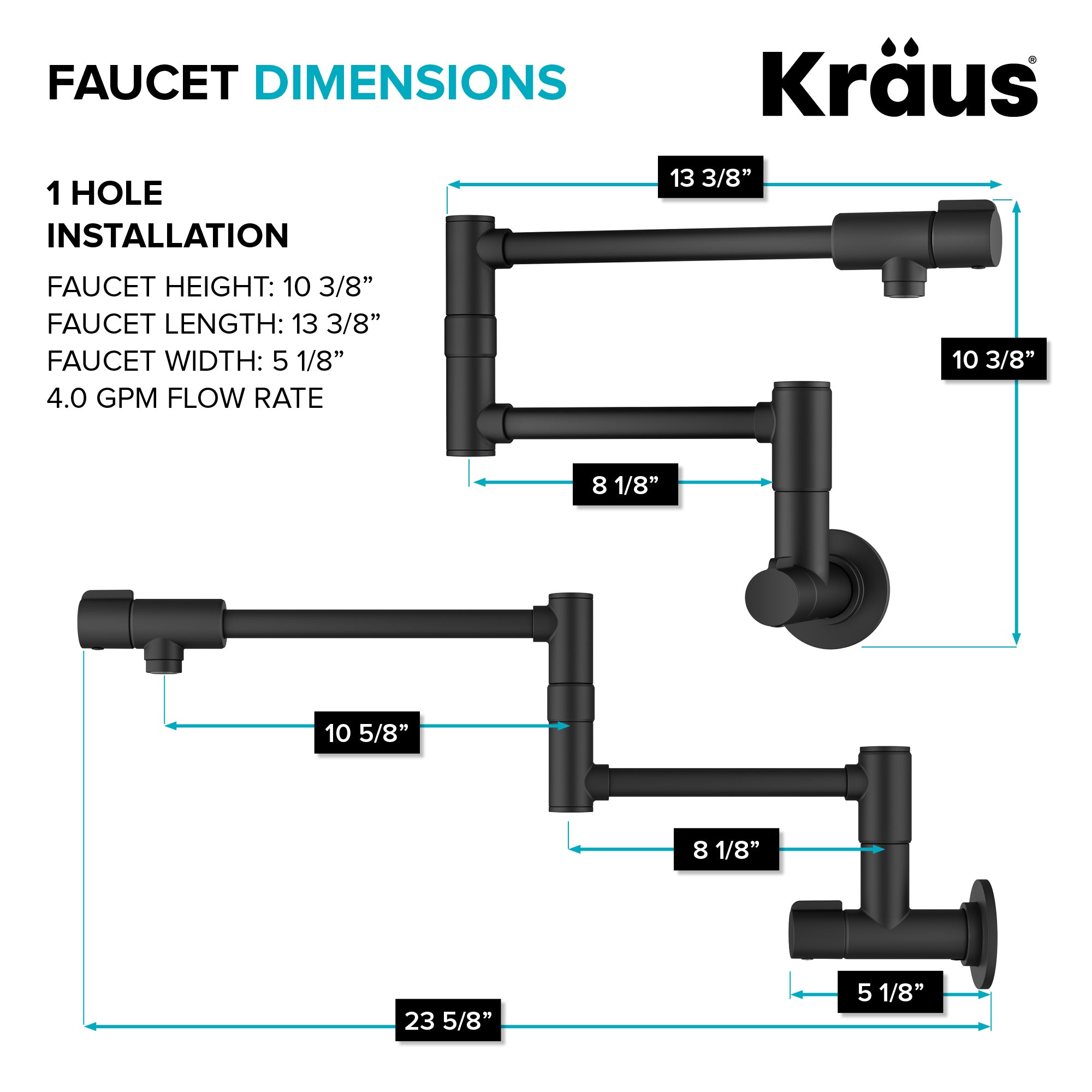 KRAUS Matte Black Wall Mounted Pot Filler