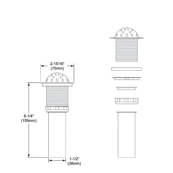 Elkay 2" Brass Body Drain with Chrome Fixed Dome Grid