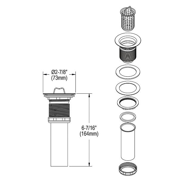 Elkay 2" Brass Body Drain with Deep Stainless Steel Strainer Basket