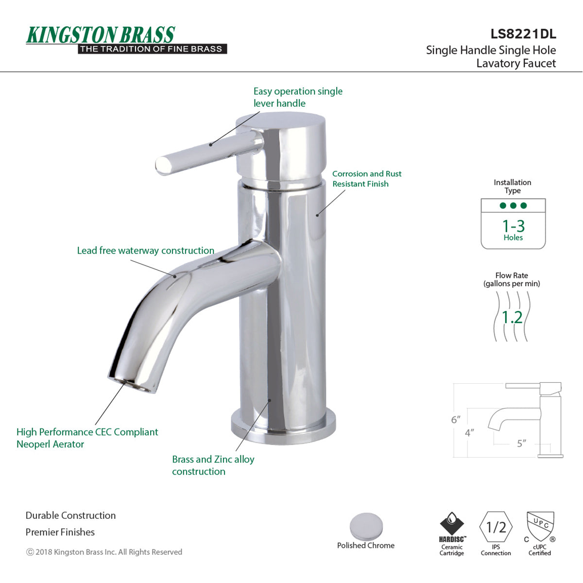 Kingston Brass Single-Handle Monoblock Bathroom Faucet - Polished Chrome