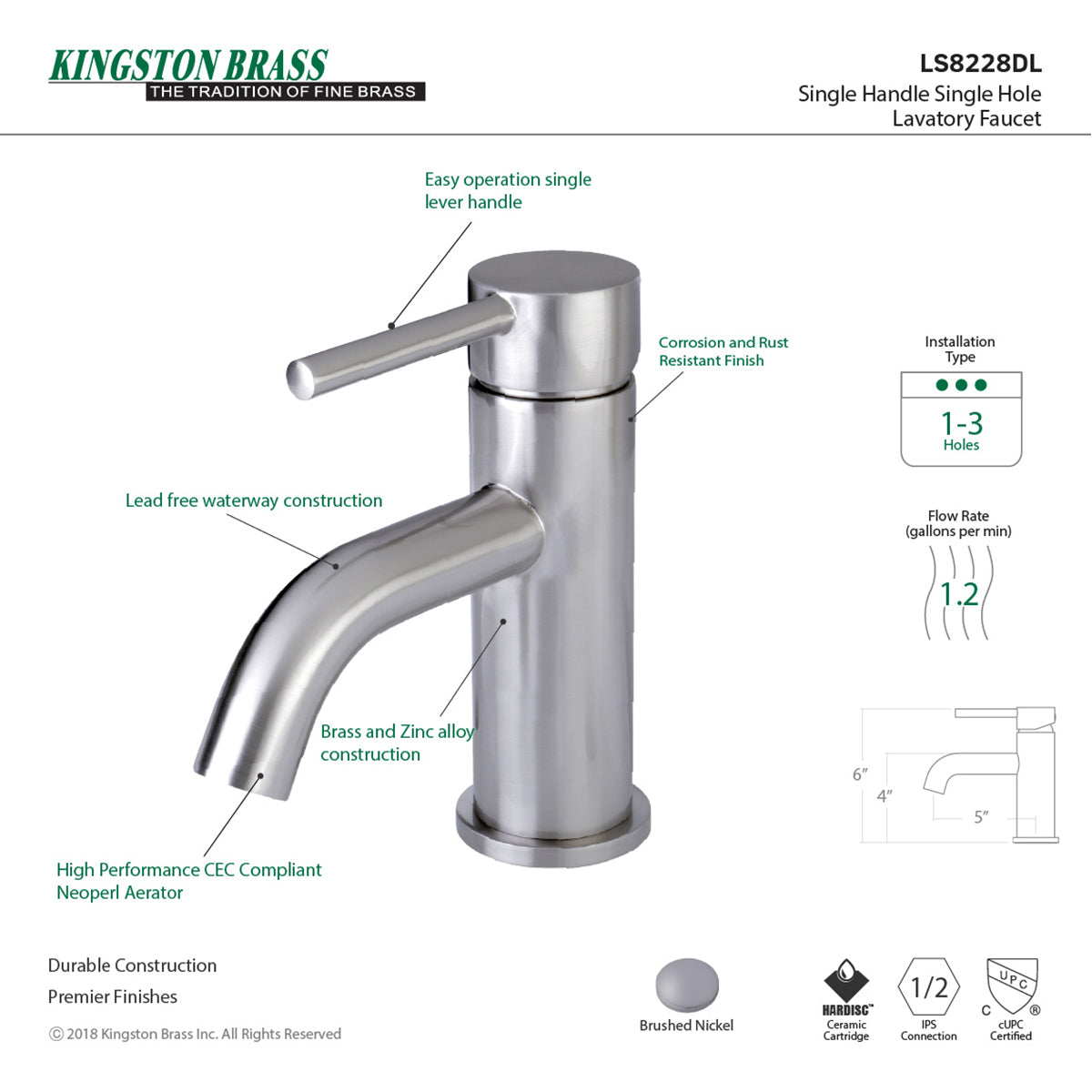 Kingston Brass Single-Handle Monoblock Bathroom Faucet - Brushed Nickel