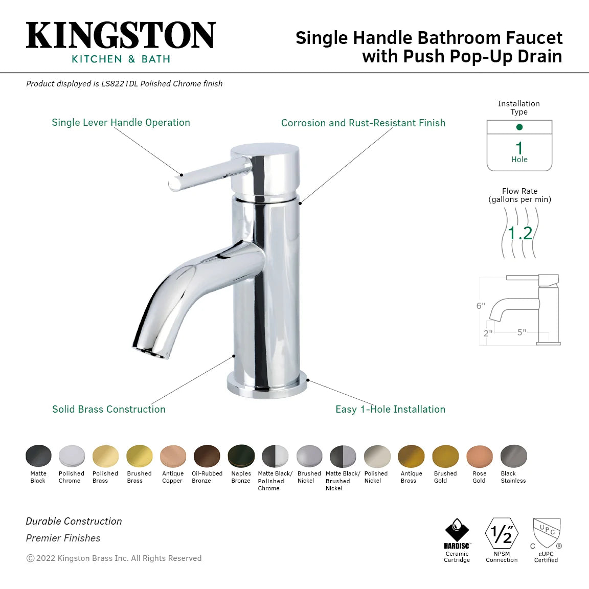 Kingston Brass Single-Handle Monoblock Bathroom Faucet - Rose Gold