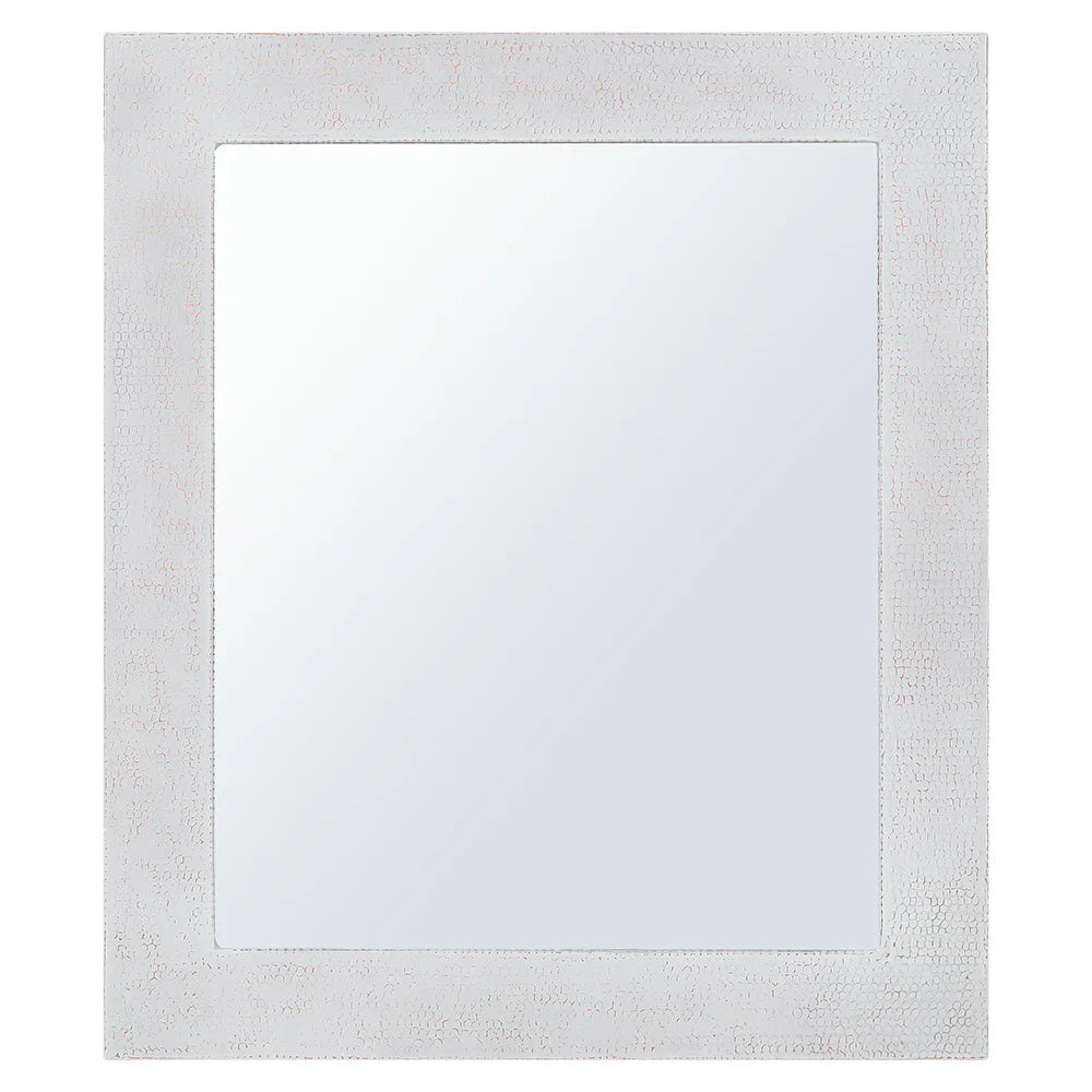 36" White Glaze Hand Hammered Rectangle Copper Mirror-DirectSinks
