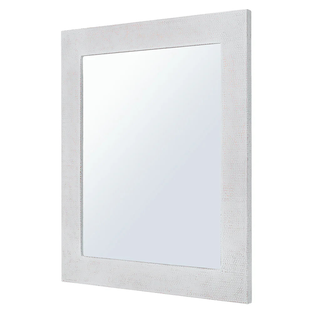 36" White Glaze Hand Hammered Rectangle Copper Mirror-DirectSinks