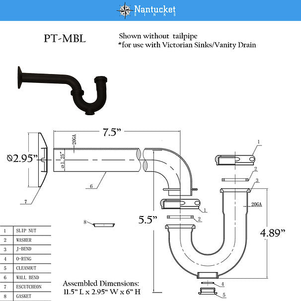 Matte Black P-Trap for Bathroom and Utility Drains