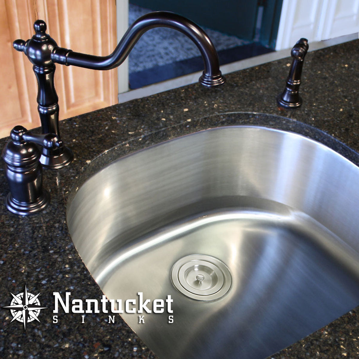Nantucket Sinks NS03i-16 Sconset 23" D-Bowl Undermount Stainless Steel Kitchen Sink, 16 Gauge