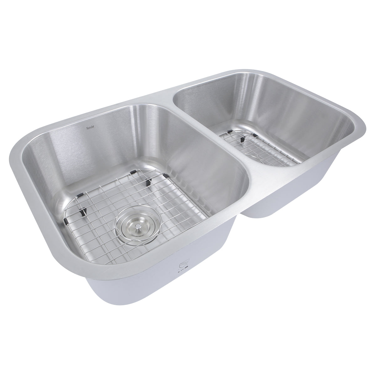 Nantucket Sinks 32.5" Double Bowl Equal Undermount Stainless Steel Kitchen Sink, 16 Gauge