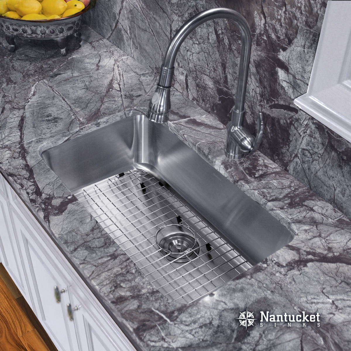Nantucket Sinks NS3018-9-16 30" Large Rectangle Single Bowl Undermount Stainless Steel Kitchen Sink, 9" Deep