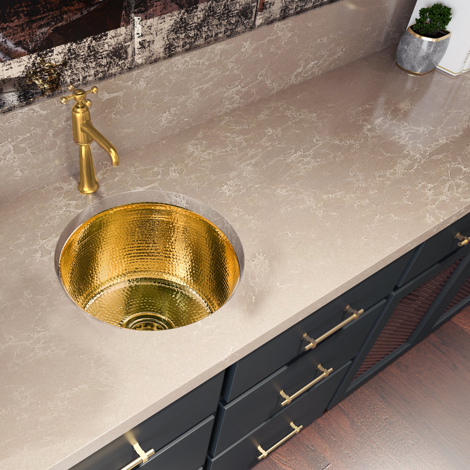 Nantucket Sinks 15"Hand Hammered Round Brass Bar Sink