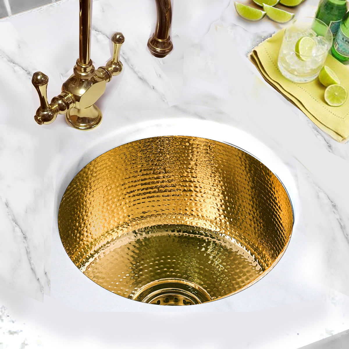 Nantucket Sinks 15"Hand Hammered Round Brass Bar Sink