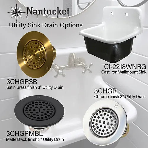 Nantucket Sinks 3-Inch Utility Sink Grid Drain | Brushed Satin Brass