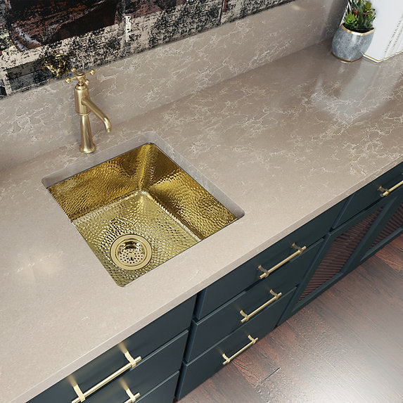 Nantucket Sinks Bright Hammered Brass 17" Undermount Bar Sink