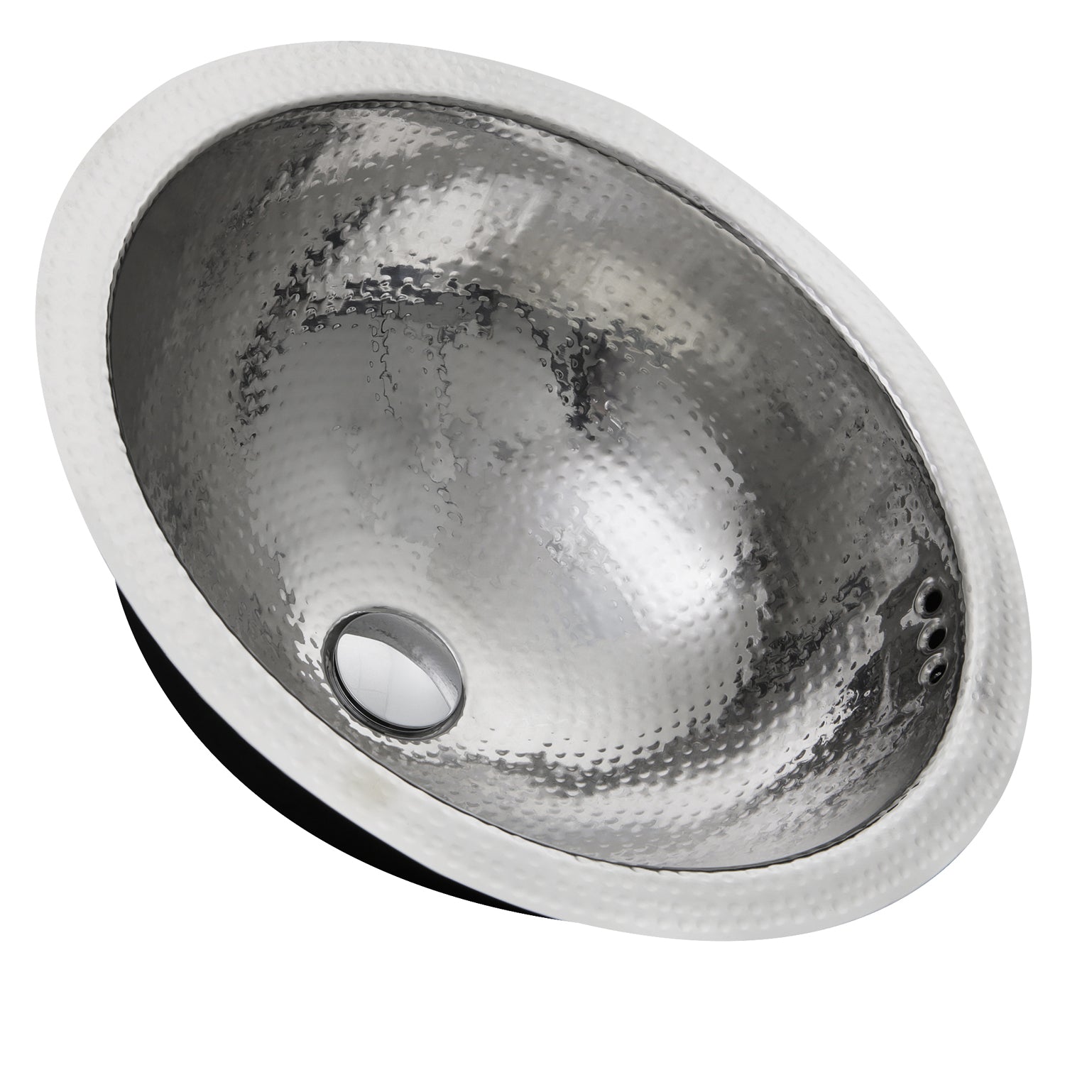 Nantucket Sinks RLS-OF 16.875-Inch Hand Hammered Stainless Steel Round Undermount Bathroom Sink with Overflow