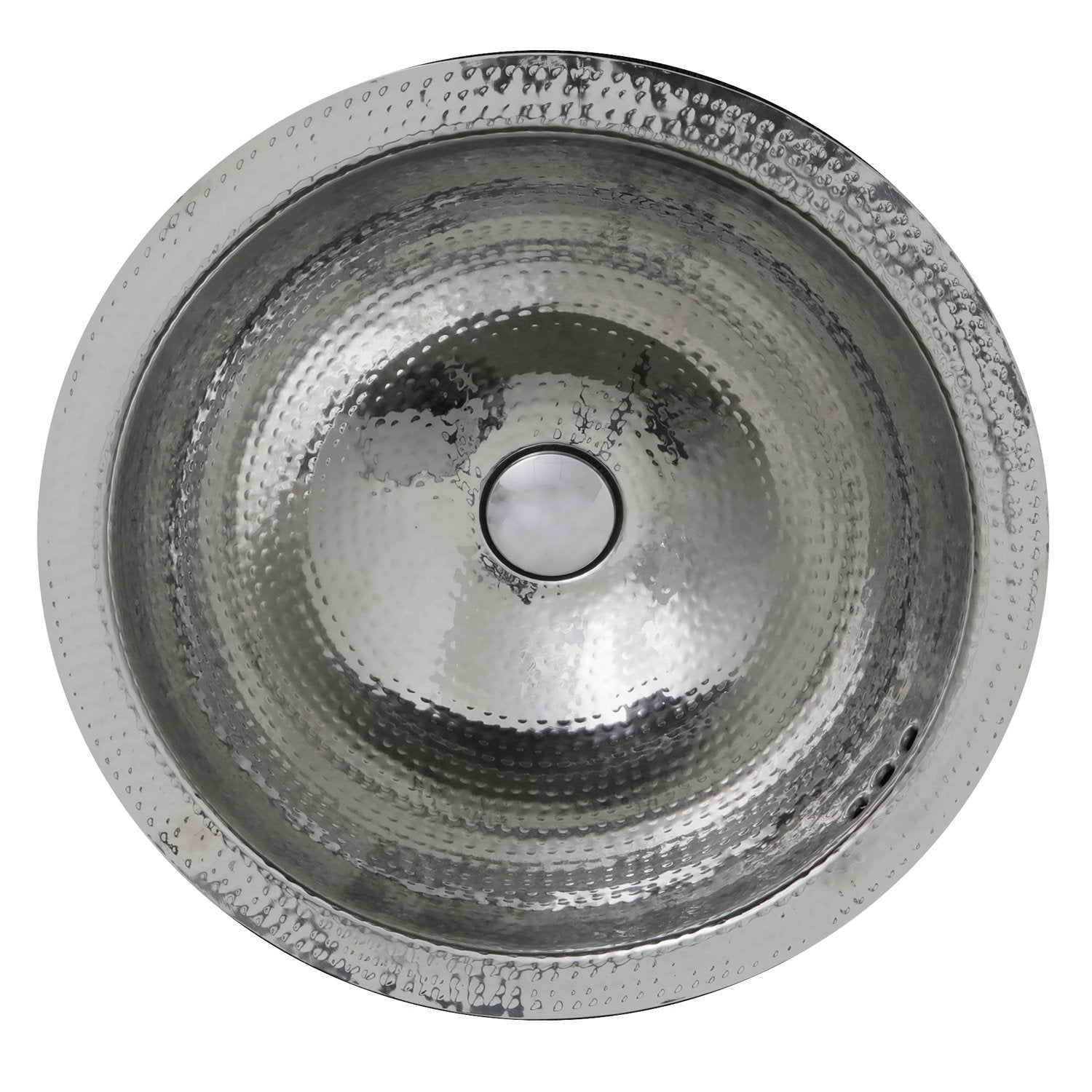 Nantucket Sinks RLS-OF 16.875-Inch Hand Hammered Stainless Steel Round Undermount Bathroom Sink with Overflow