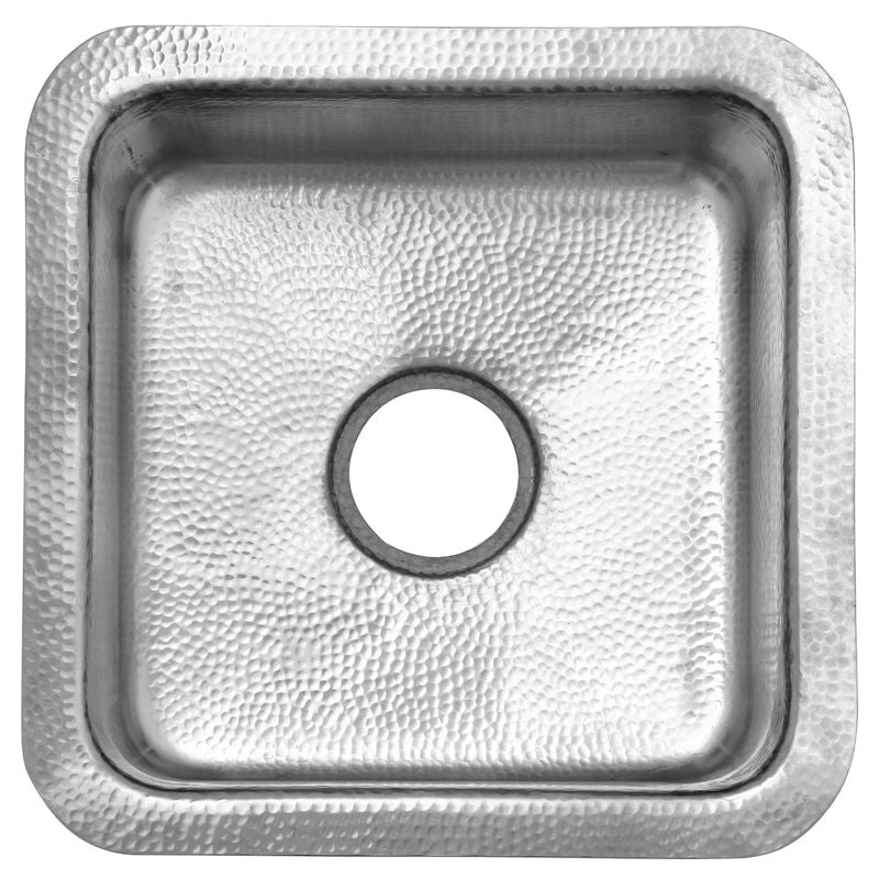 Nantucket Sinks 16 1/2" Square Hammered Satin Matte Finish Stainless Bar Sink