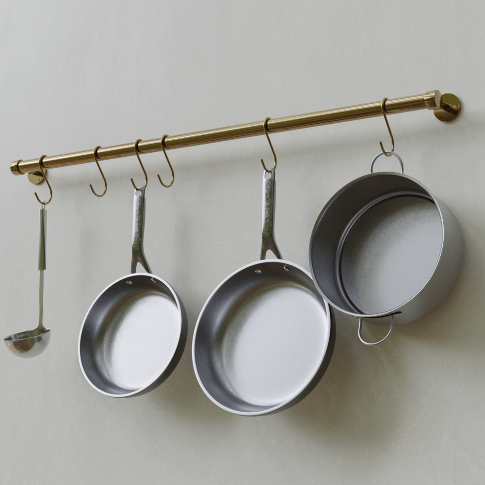 Satin Brass Pot Rail Hanger Kit with Knurled Brackets