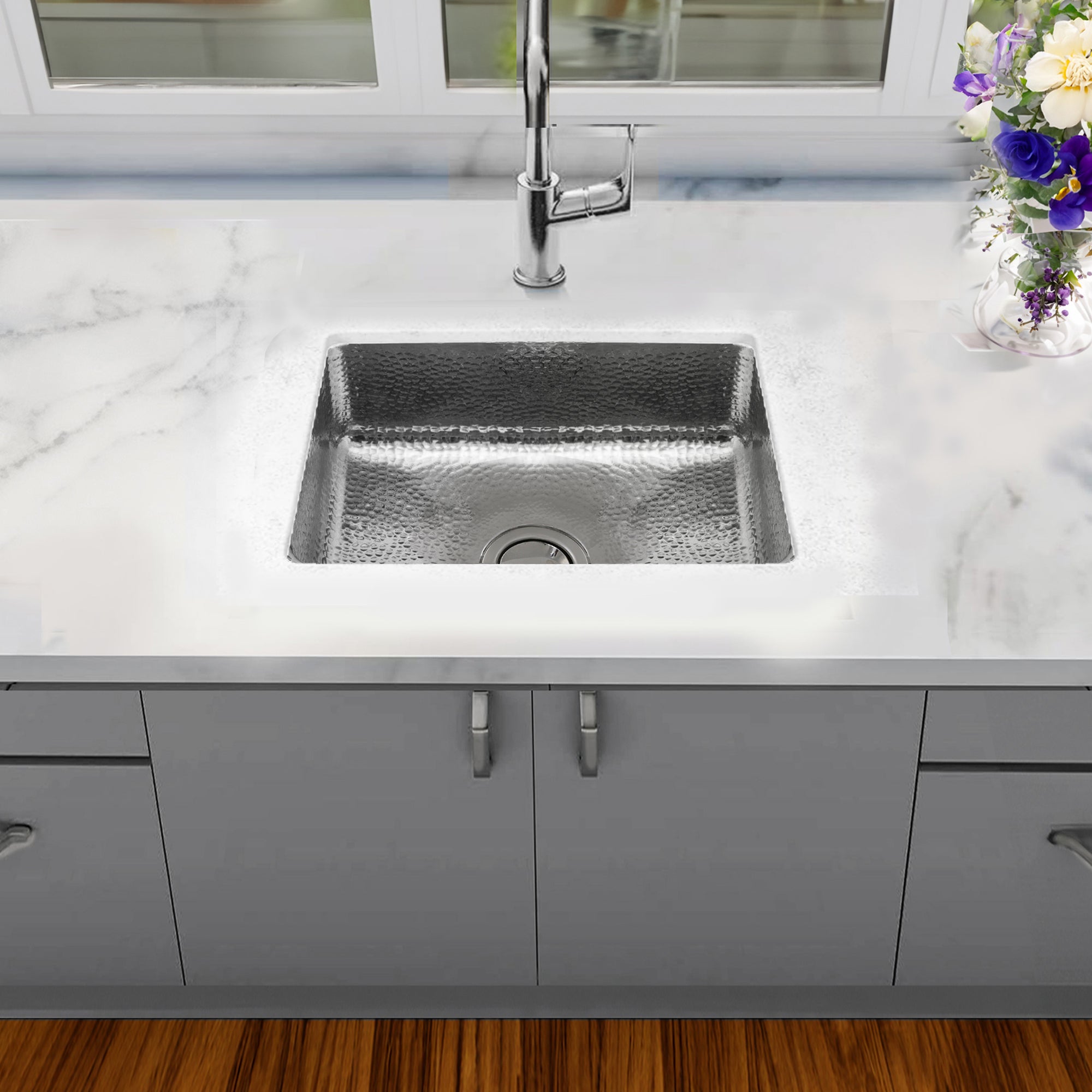 20" Hand-Hammered Stainless Steel Dual Mount Bar Sink