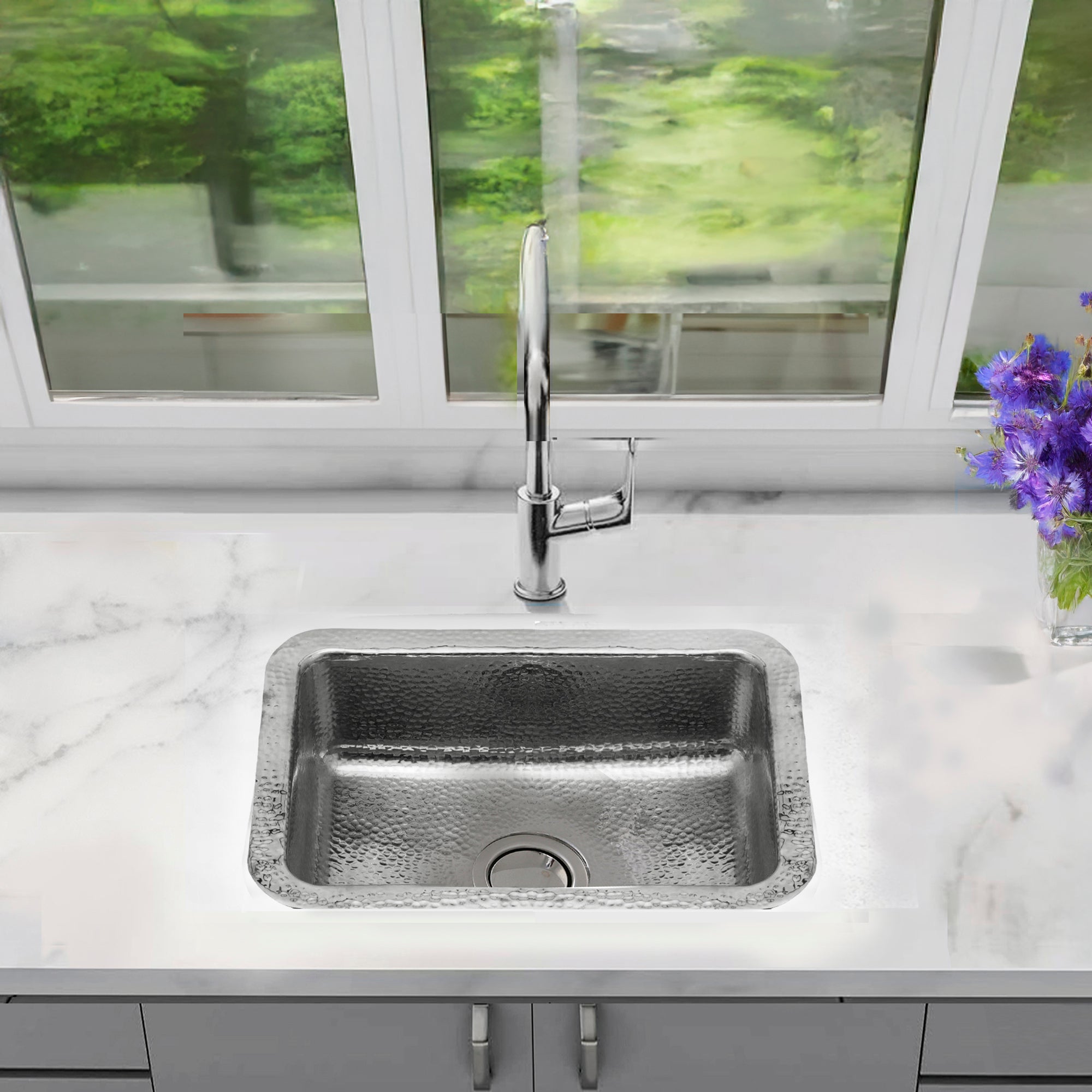 20" Hand-Hammered Stainless Steel Dual Mount Bar Sink