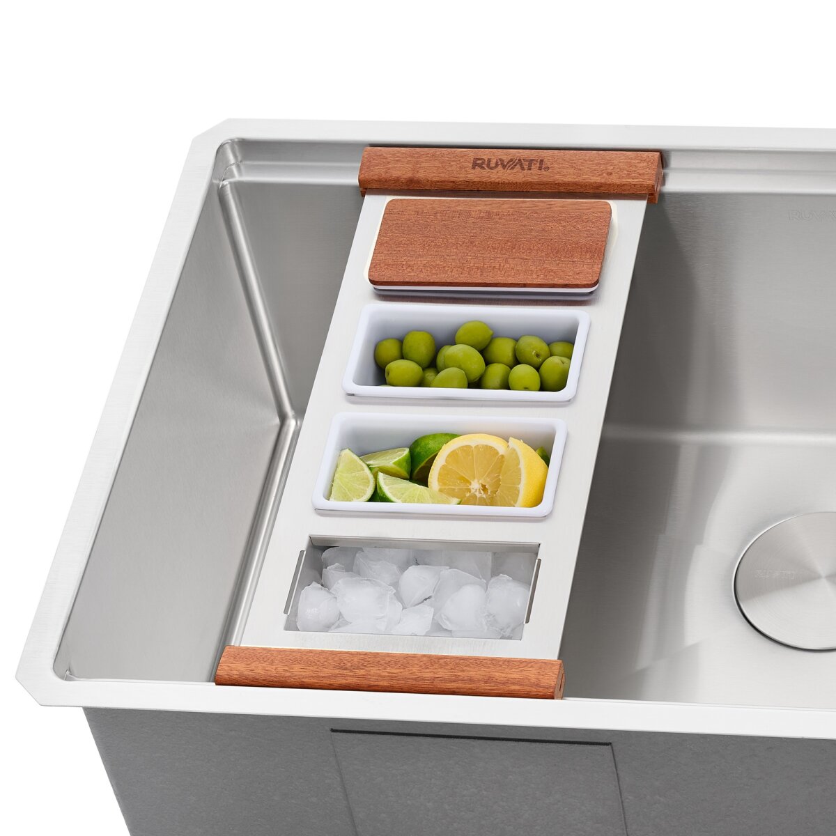 Ruvati LedgeFit Chilled Cocktail Condiment Tray with Wood Covers