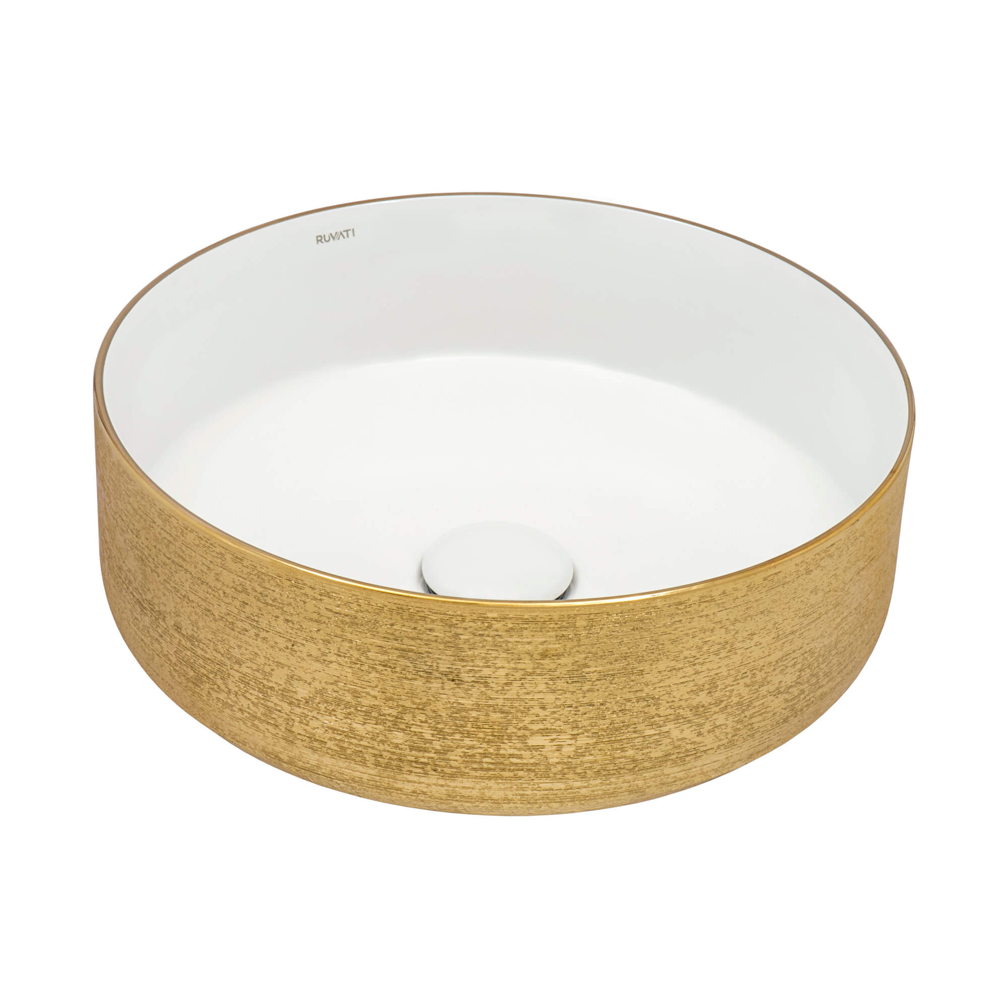 Ruvati 14" Round Bathroom Vessel Sink | White with Gold Exterior