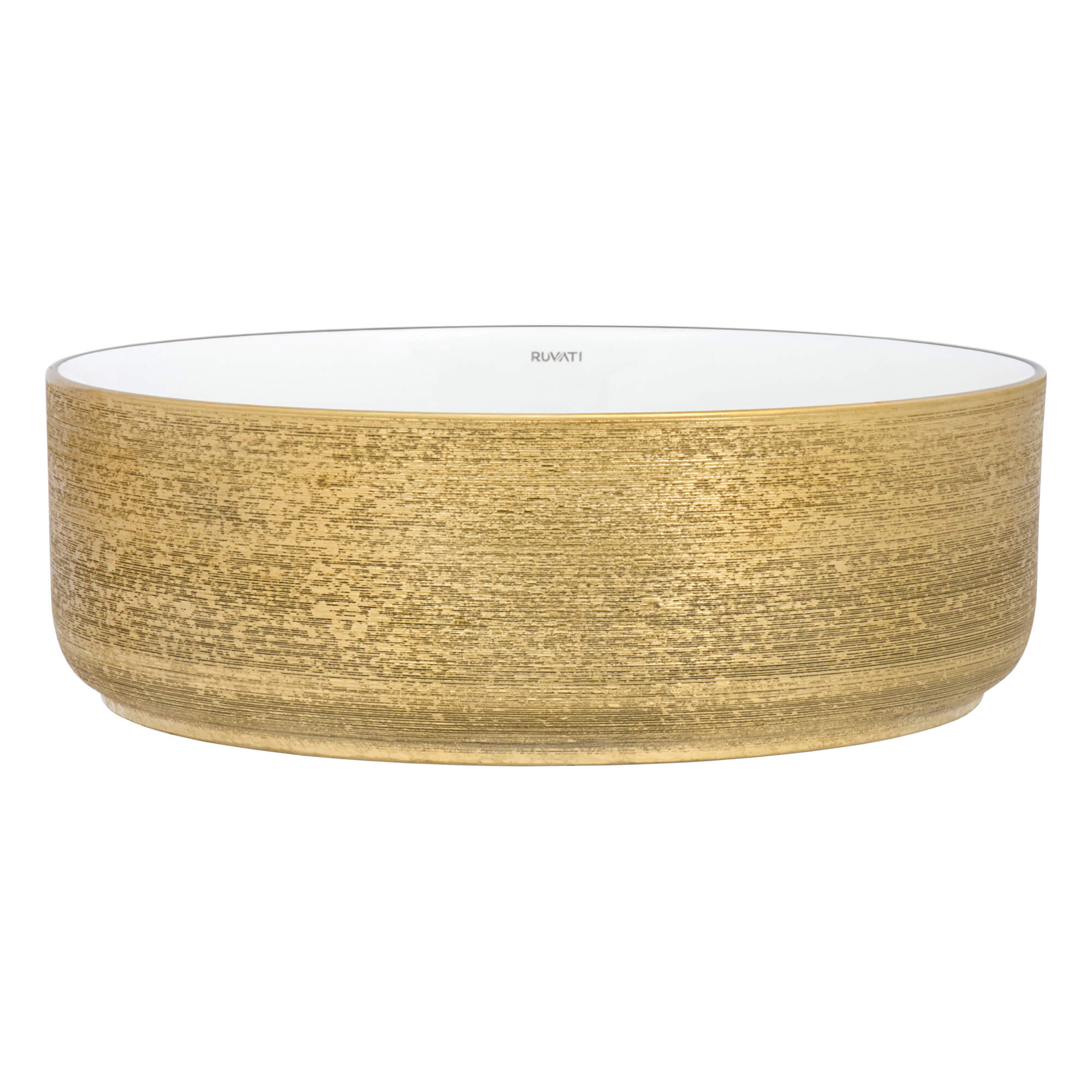 Ruvati 14" Round Bathroom Vessel Sink | White with Gold Exterior