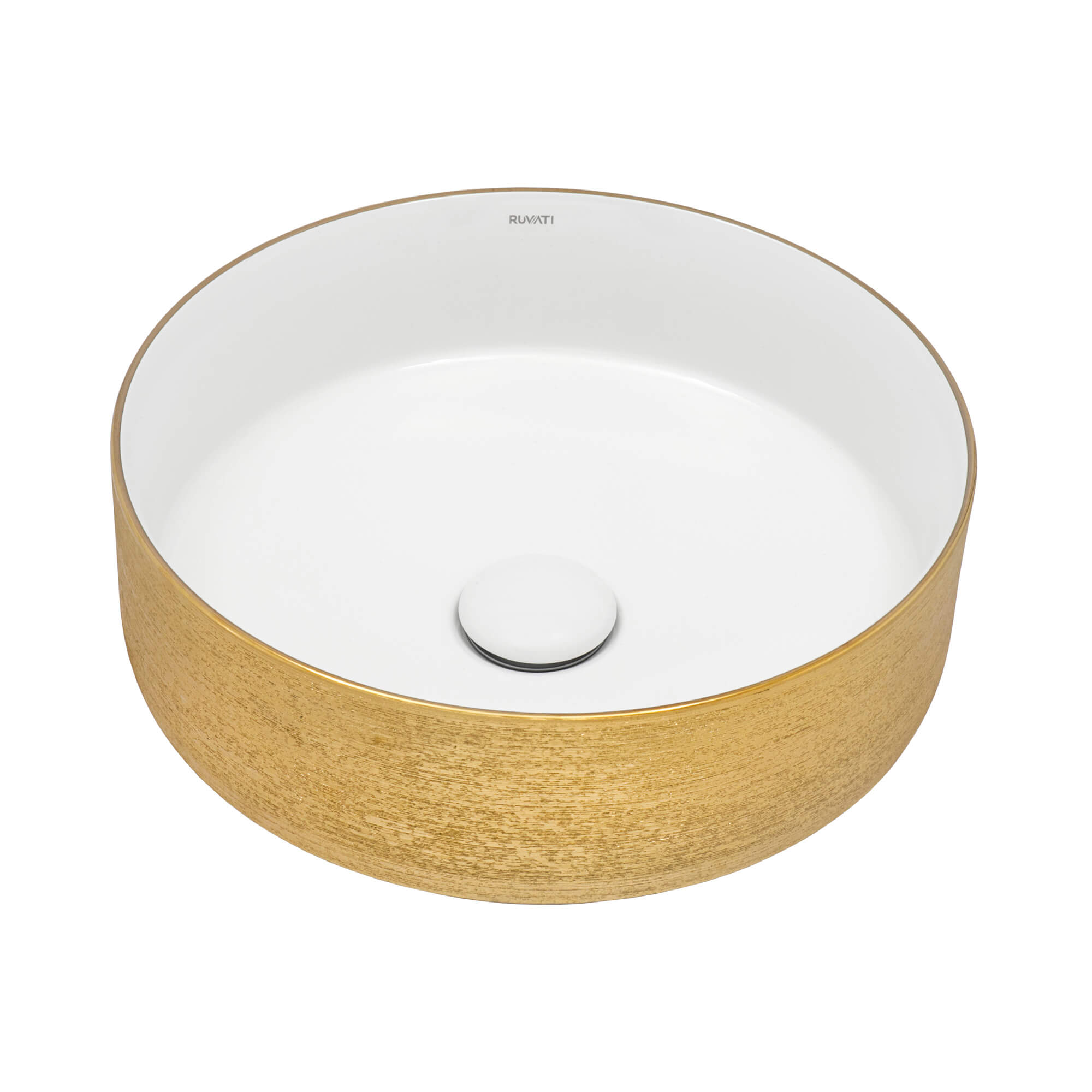 Ruvati 14" Round Bathroom Vessel Sink | White with Gold Exterior