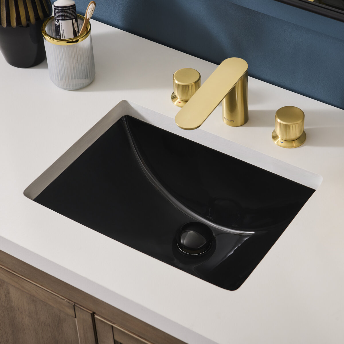Ruvati 21" x 15" Undermount Bathroom Sink Black Rectangular Porcelain Ceramic with Overflow