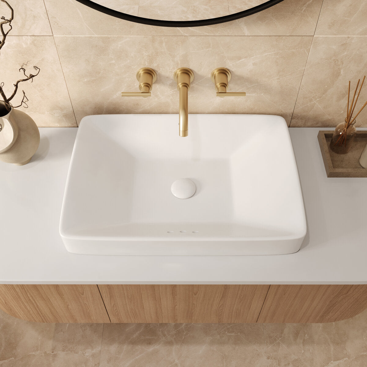 Ruvati 23" x 16" Semi-Recessed Topmount Bathroom Sink Rectangular Porcelain Ceramic White