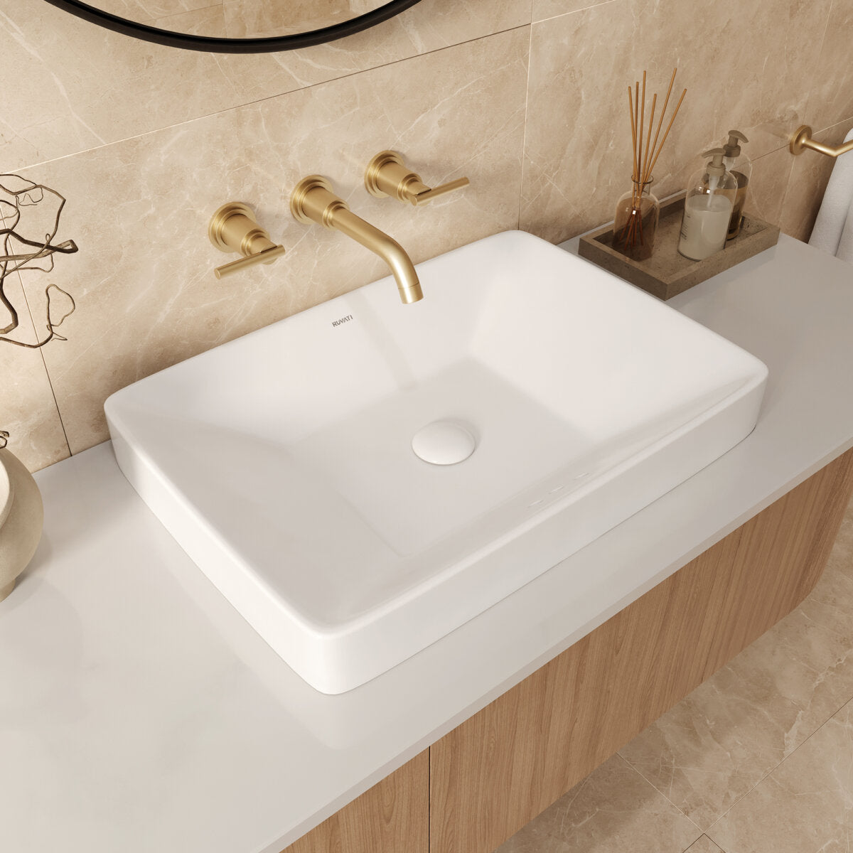 Ruvati 23" x 16" Semi-Recessed Topmount Bathroom Sink Rectangular Porcelain Ceramic White