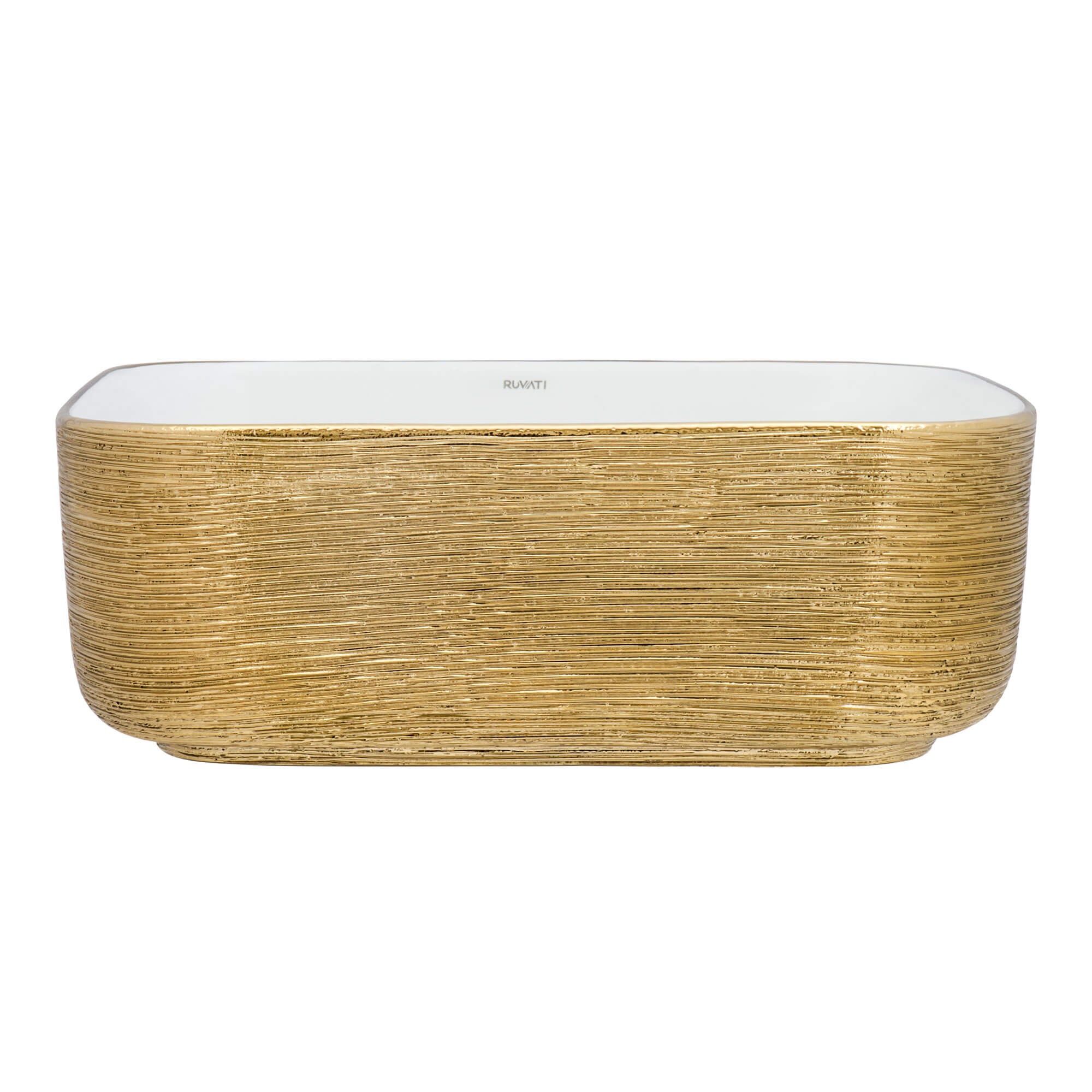 Ruvati 15" Square Bathroom Vessel Sink | White with Gold Exterior