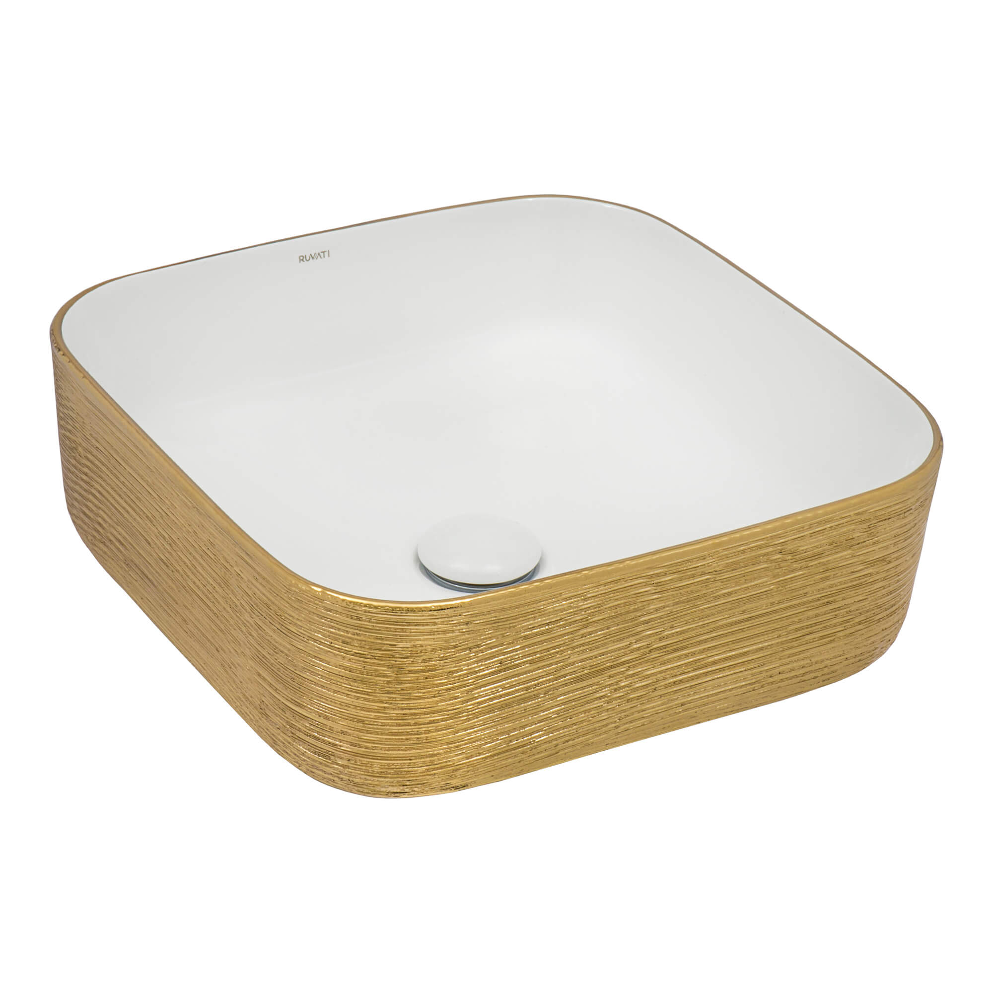 Ruvati 15" Square Bathroom Vessel Sink | White with Gold Exterior