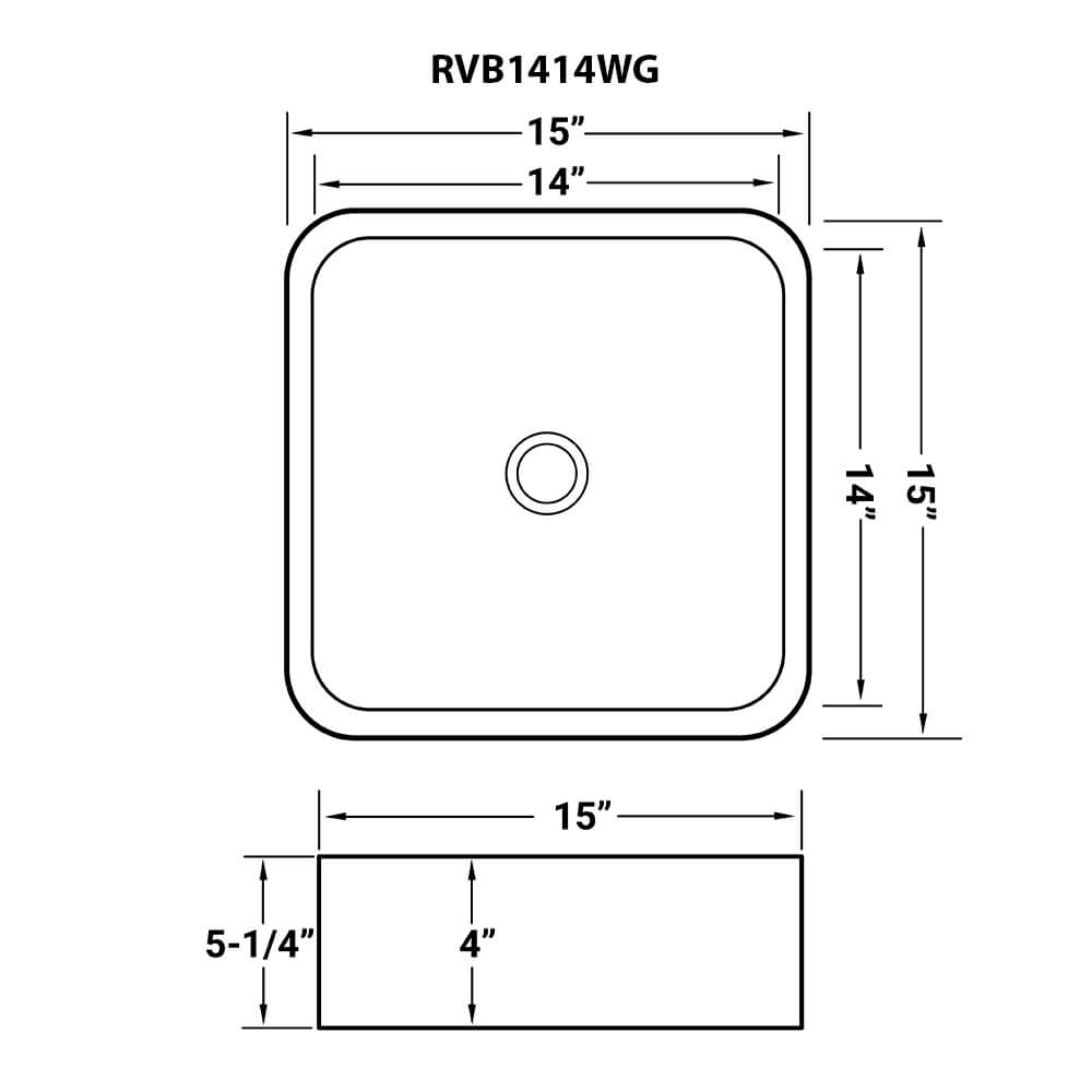 Ruvati 15" Square Bathroom Vessel Sink | White with Gold Exterior