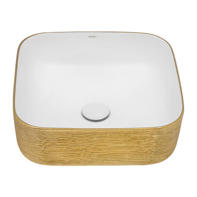 Ruvati 15" Square Bathroom Vessel Sink | White with Gold Exterior