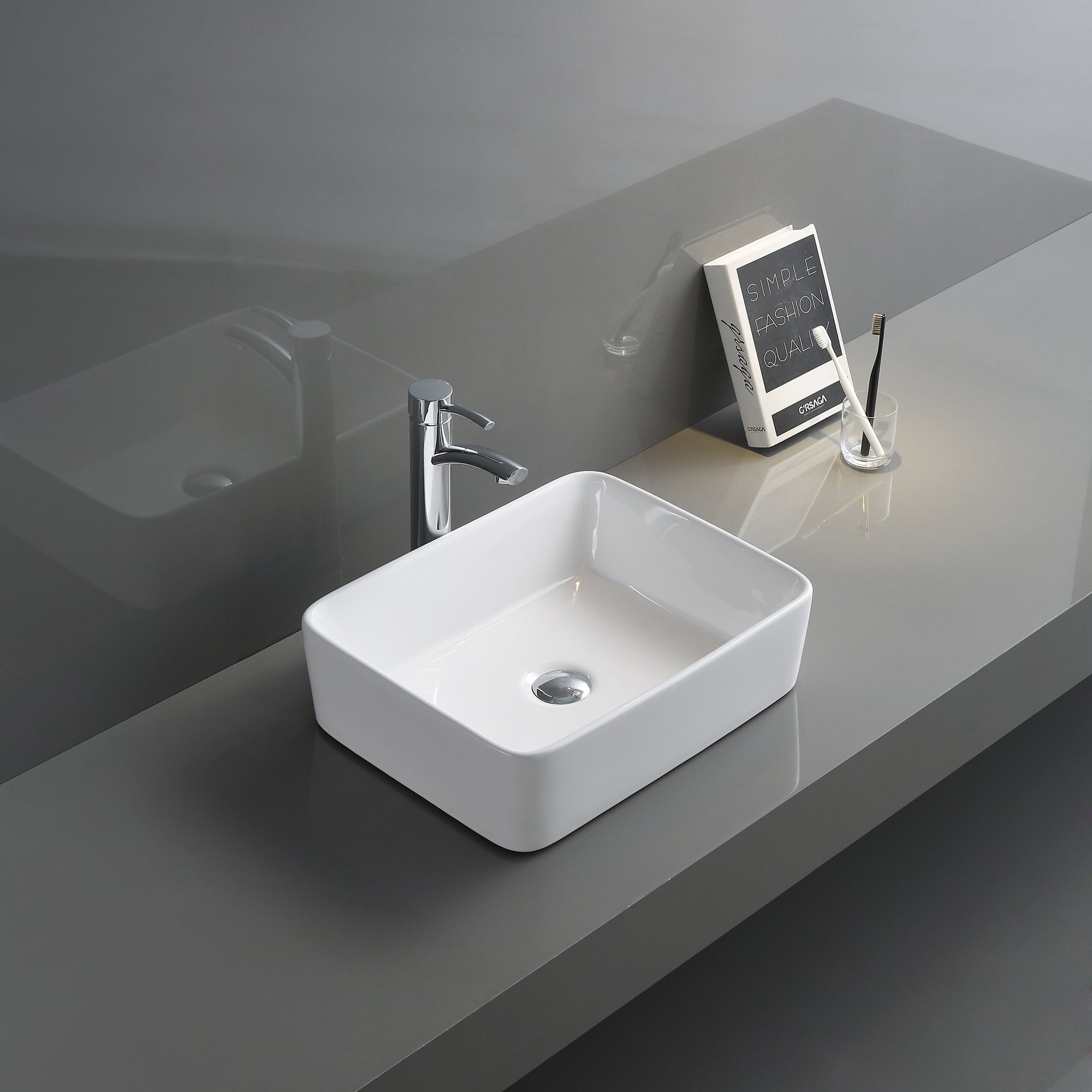 Ruvati 19" x 14" Rectangular Bathroom Vessel Sink in White