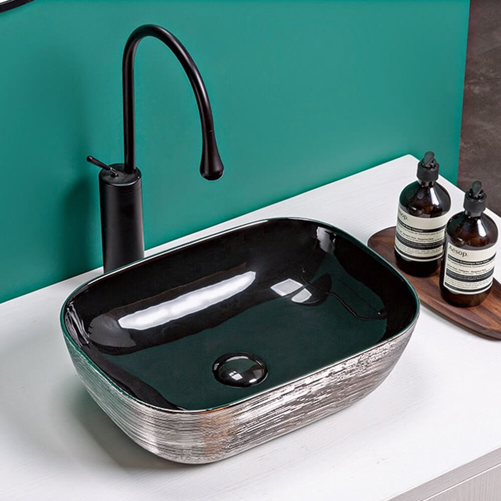 Ruvati 20" x 16" Bathroom Vessel Sink | Black with Silver Exterior