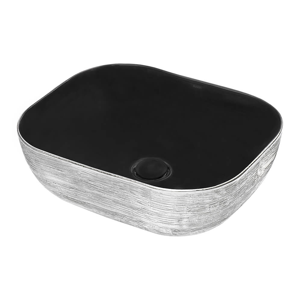 Ruvati 20" x 16" Bathroom Vessel Sink | Black with Silver Exterior