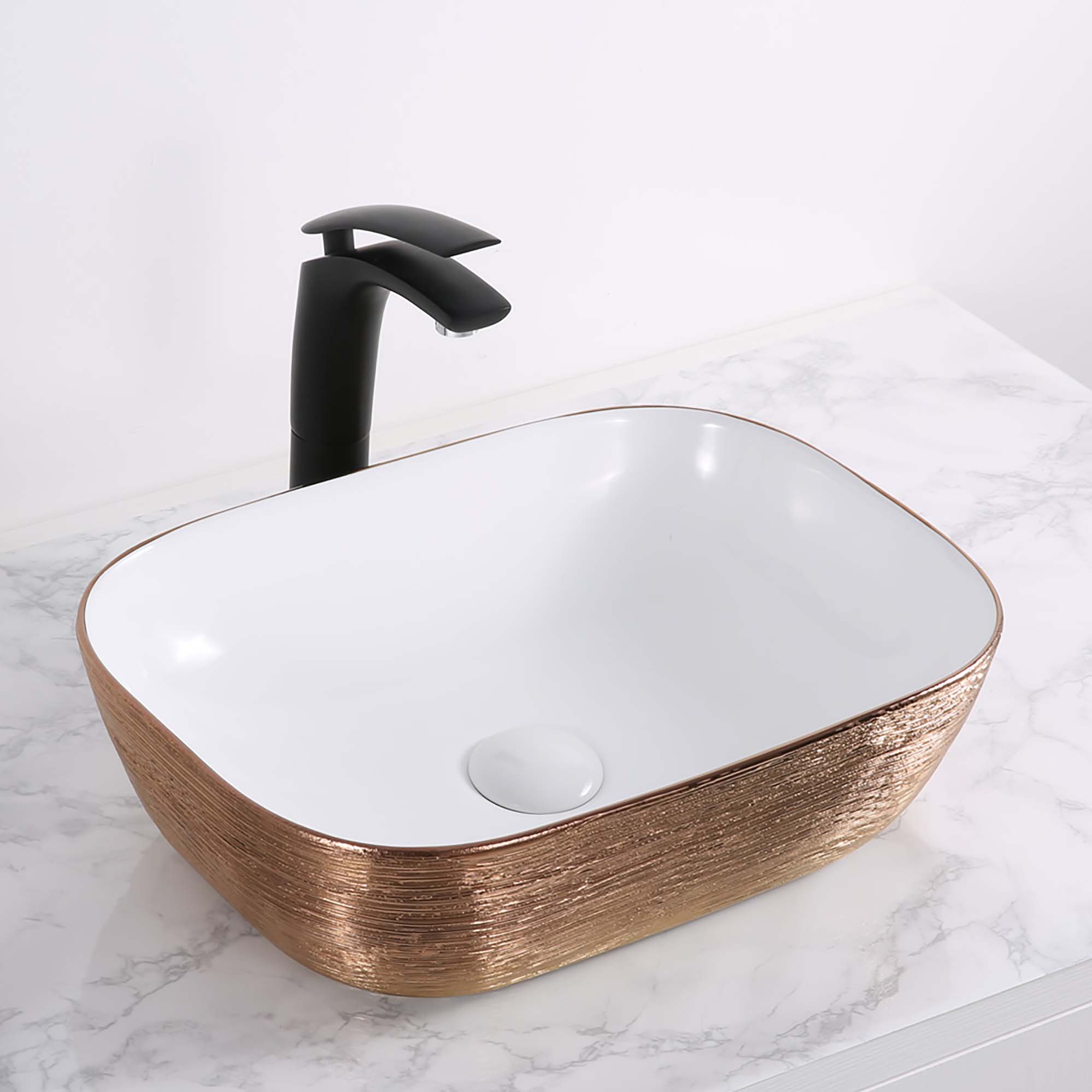 Ruvati 20" x 16" Bathroom Vessel Sink | White with Rose Gold