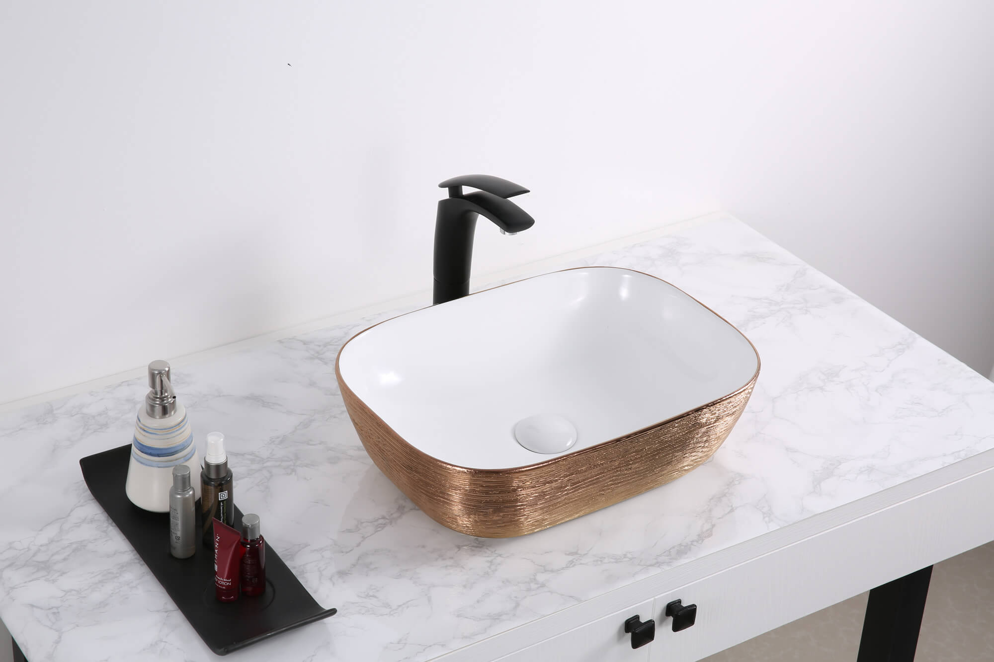 Ruvati 20" x 16" Bathroom Vessel Sink | White with Rose Gold