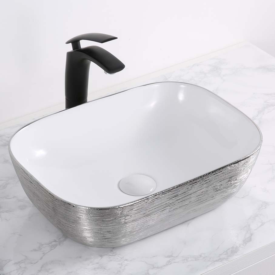 Ruvati 20" x 16" Bathroom Vessel Sink | White with Silver