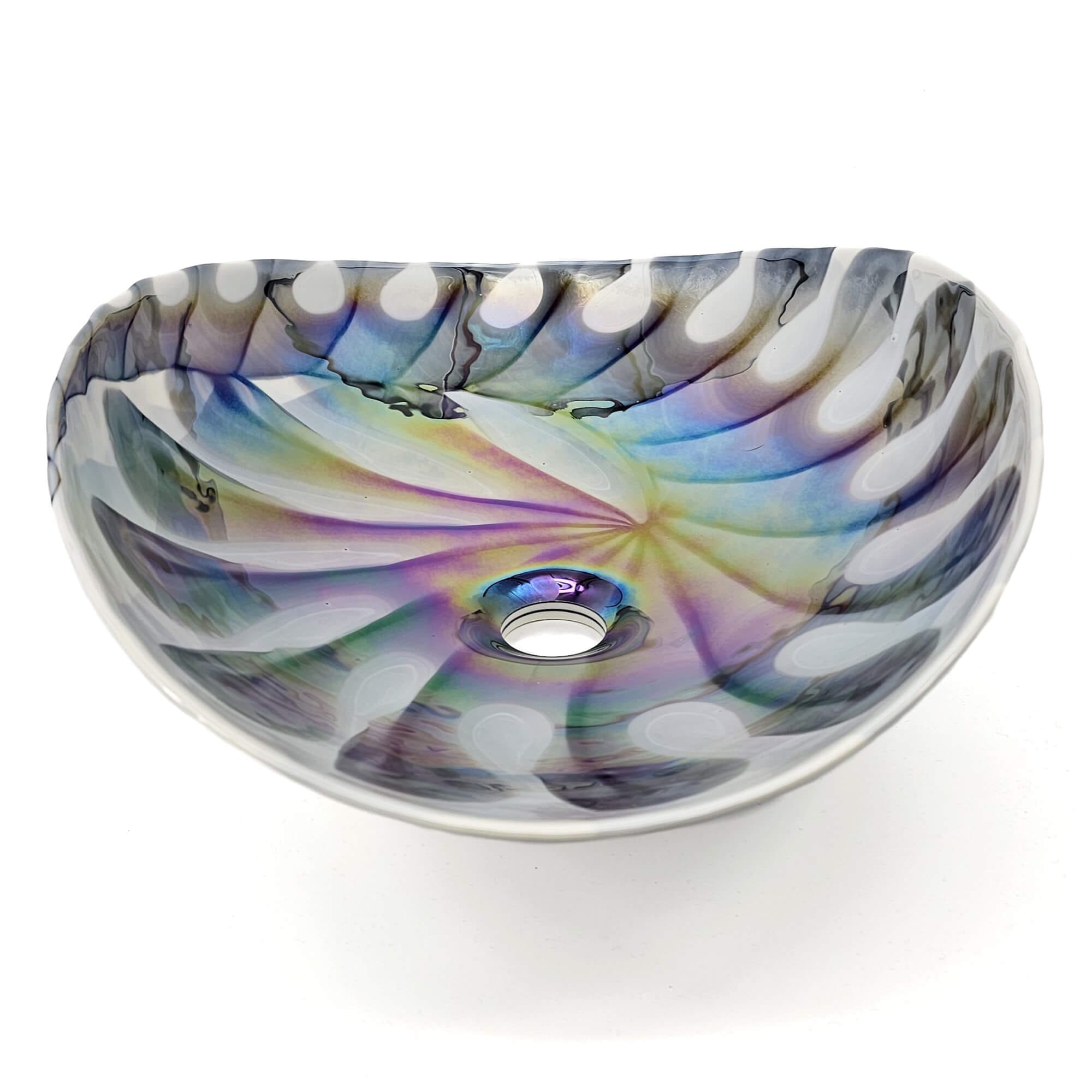 Ruvati 19" Glass Art Vessel Seashell Decorative Pattern Bathroom Sink - Spira Luxe Pearl White