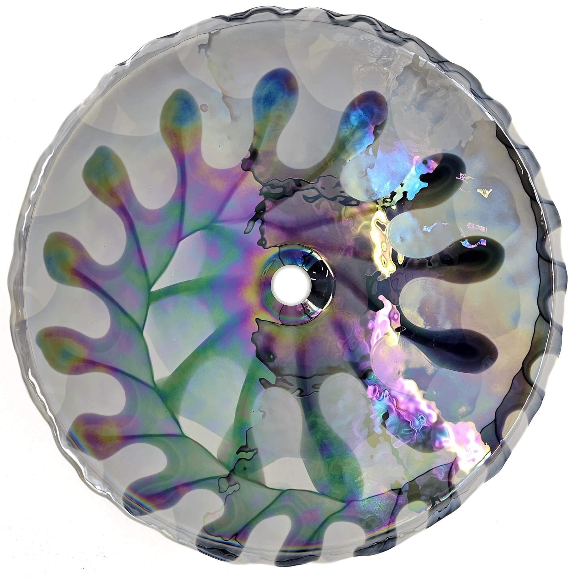 Ruvati 20" Glass Art Drop In Round Decorative Pattern Bathroom Sink - Spira Luxe Pearl White