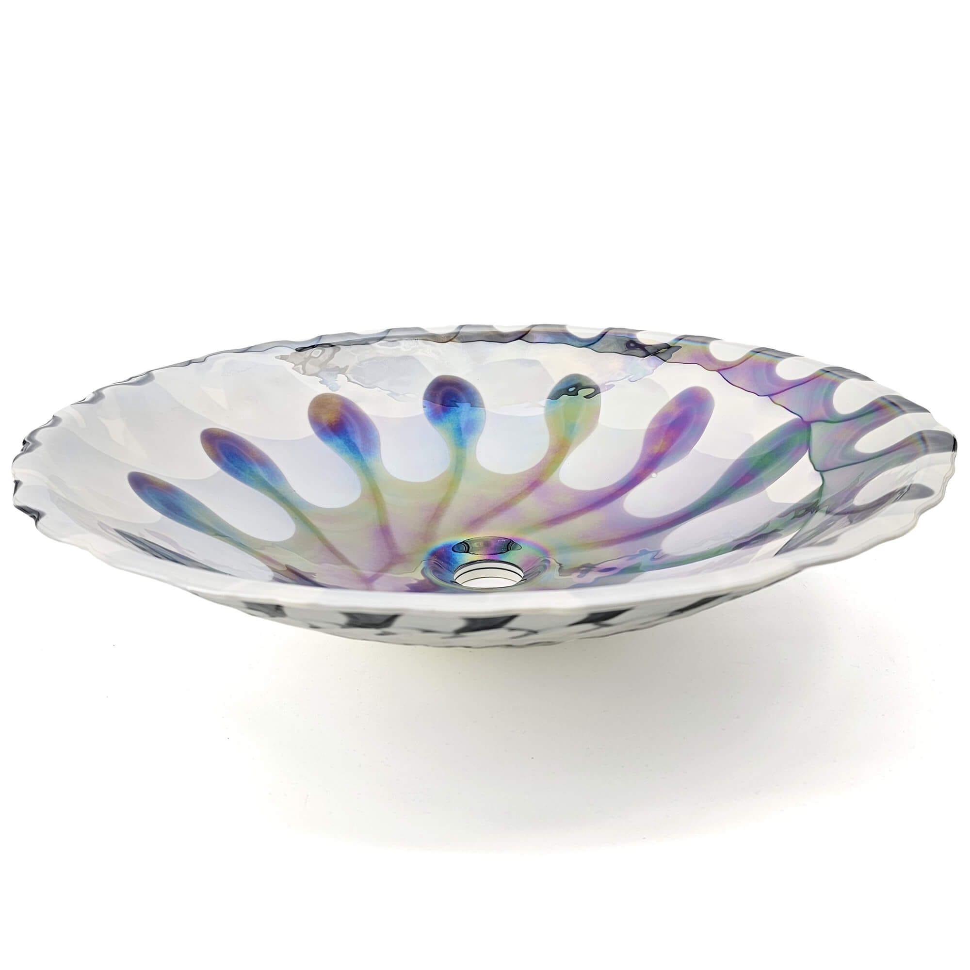 Ruvati 20" Glass Art Drop In Round Decorative Pattern Bathroom Sink - Spira Luxe Pearl White