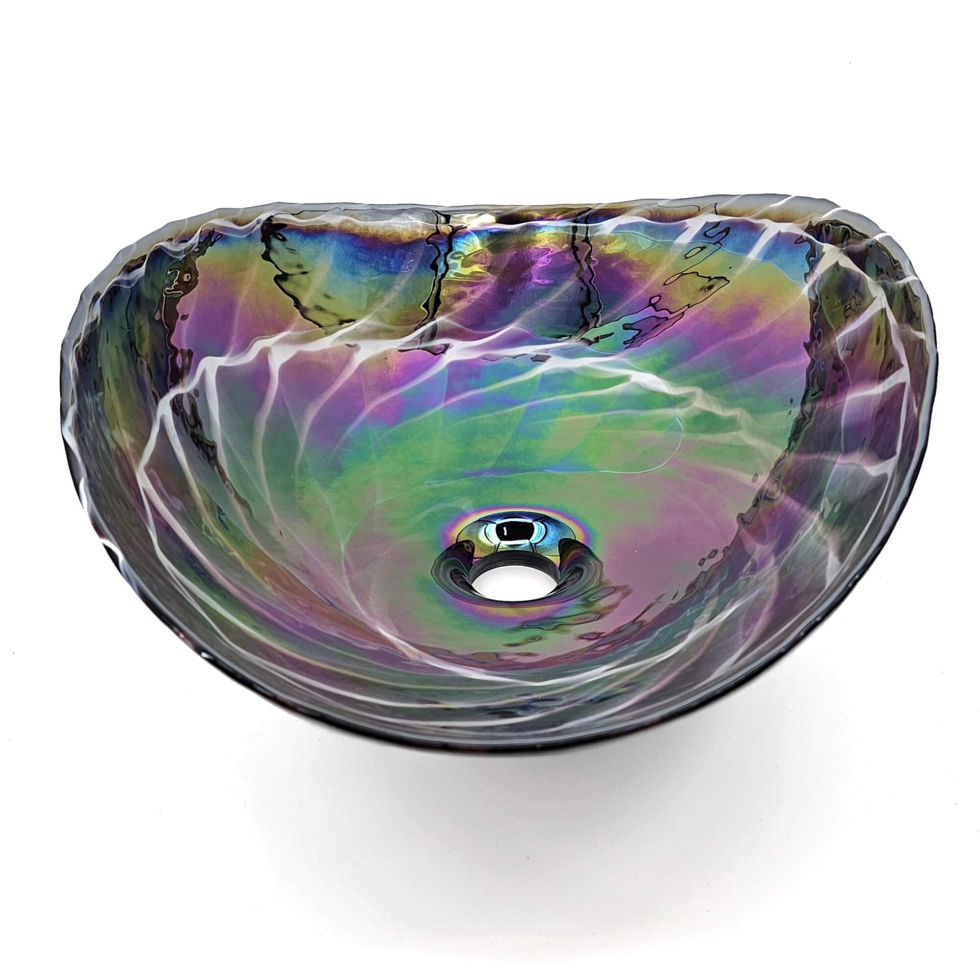 Ruvati 19" Glass Art Vessel Seashell Decorative Pattern Bathroom Sink - Cosmic Black