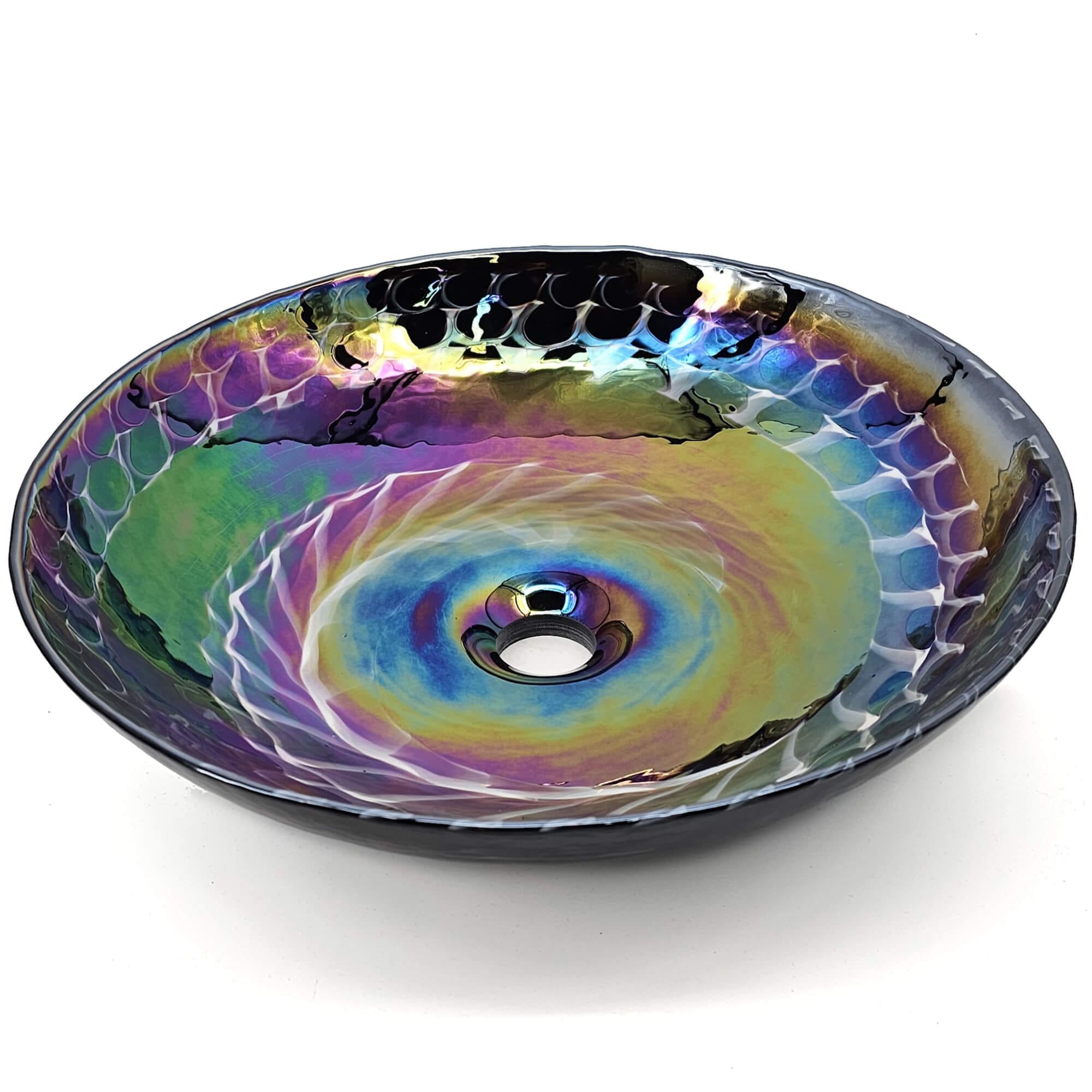 Ruvati 16" Glass Art Vessel Circle Decorative Pattern Bathroom Sink - Cosmic Black